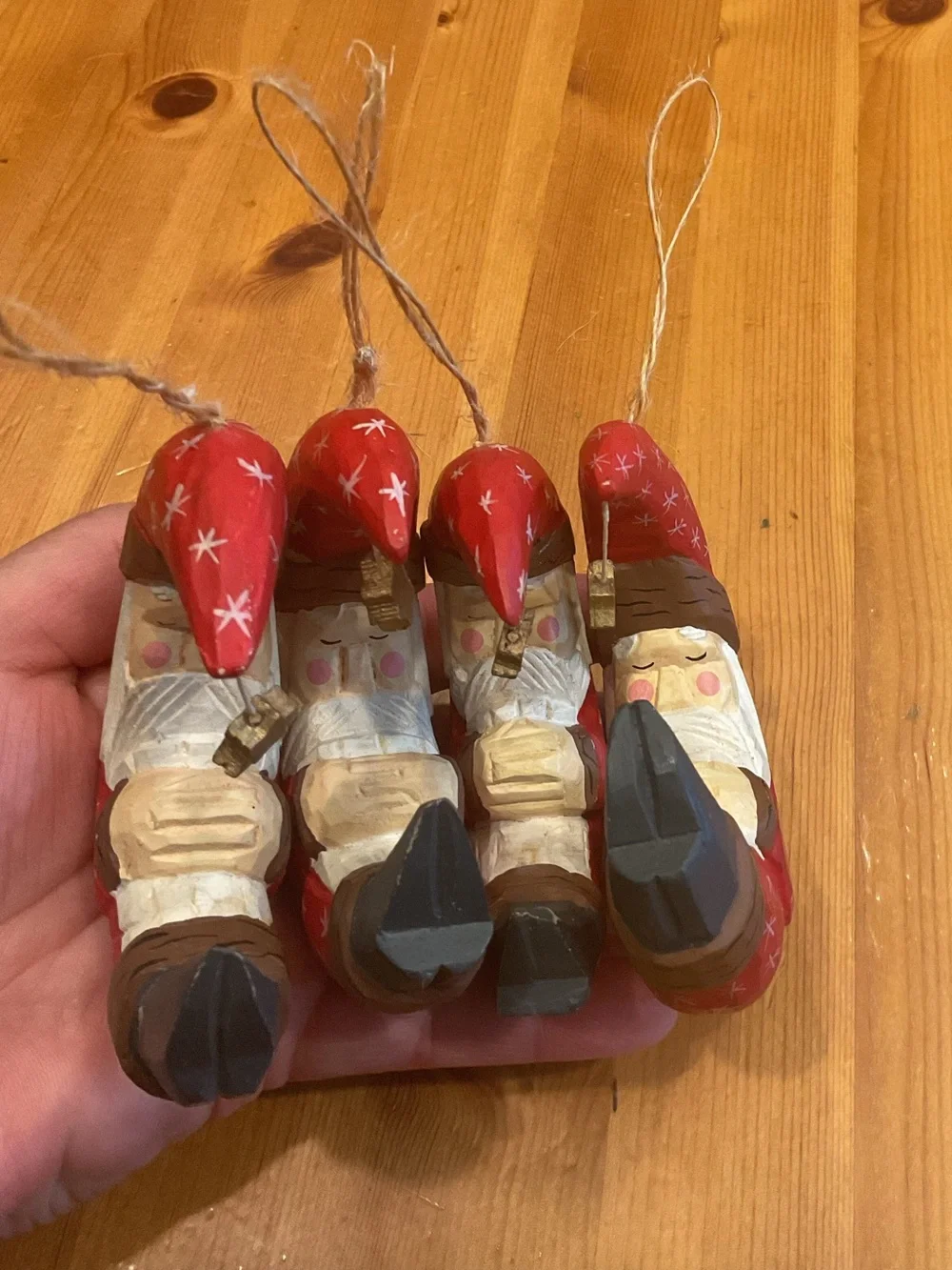 CRESCENT MOON SANTA WOODEN ORNAMENTS PRIMITIVE FARMHOUSE RUSTIC CHRISTMAS 4 LOT